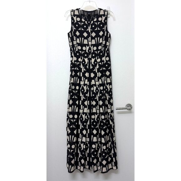 Akris Kaleidoscope Print Maxi Dress Pleated Black White Geometric Wool Silk 6 - Picture 2 of 16
